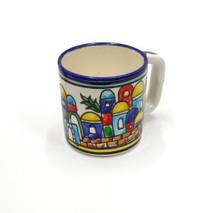 Hand Painted Armenian Ceramic Espresso cup With Jerusalem Scene