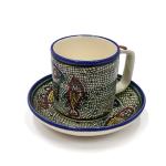 Hand Painted Tabgha Mosaic Armenian Ceramic Espresso Cup And Saucer