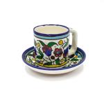Hand painted Floral Design Armenian Ceramic Espresso Cup and Saucer