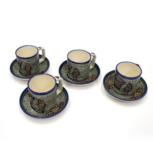 Set of 4 Hand Painted Ceramic Espresso Cups With Saucers – Tabagha Mosaic