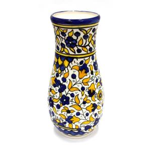 Armenian Ceramic Large Vase in Blue And Yellow  Floral Style