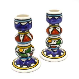 Hand Painted Pair Of Armenian Ceramic Candlestick
