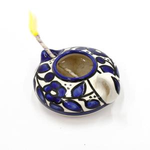 Armenian Ceramic Oil Lamp Blue And White Floral Design