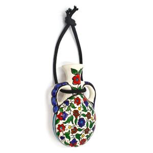 Hand Painted Ceramic Pilgrim’s Wall Flask -Floral Motif