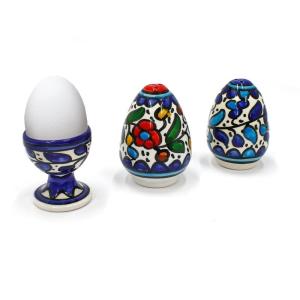Armenian Ceramic Egg Cup With  Salt and Pepper Set