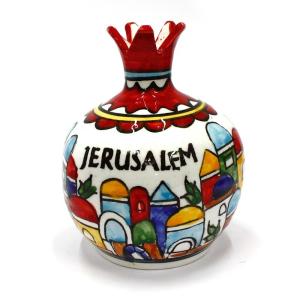 Ceramic Pomegranate With Old city Jerusalem Scene