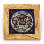 Tile Tabgha in Armenian Ceramic Style Framed in Olive Wood