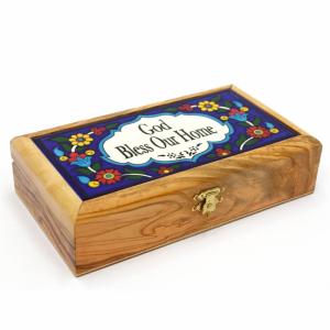 Jewels Box made of Olive Wood and Armenian Ceramic – God Bless Our Home
