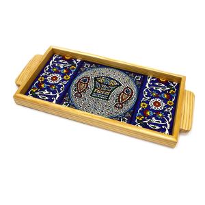 Tray Made Wood and Armenian Ceramic of Tabgha. Sea of Galilee
