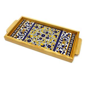 Tray Made Wood and Armenian Ceramic Floral