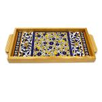 Tray Made Wood and Armenian Ceramic Floral