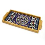 Tray Made Wood and Armenian Ceramic Floral