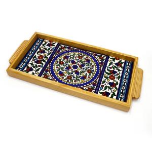 Tray Made Wood and Armenian Ceramic Floral