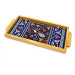 Tray Made Wood and Armenian Ceramic Floral