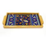 Tray Made Wood and Armenian Ceramic Floral