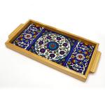 Tray Made Wood and Armenian Ceramic Floral
