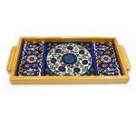 Tray Made Wood and Armenian Ceramic Floral