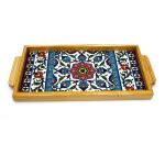 Tray Made Wood and Armenian Ceramic Floral