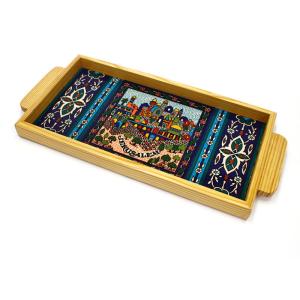 Tray Made Wood and Armenian Ceramic of Jerusalem