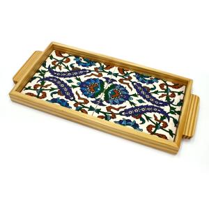 Tray Made Wood and Armenian Ceramic Floral