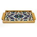 Tray Made Wood and Armenian Ceramic Floral