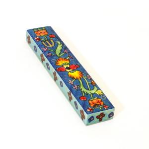Emanuel Hand Painted Wood Mezuzah Case From Jerusalem