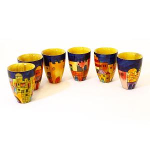 Six Hand Painted Cups With Jerusalem Motif