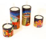 Set of Four Candle Holders Hand Painted By Emanuel