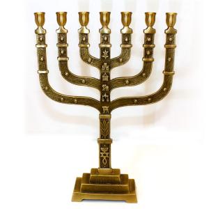 Handmade Brass Menorah With Emblems Of The Tribes