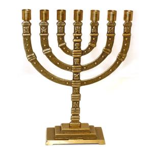 Handmade Brass Menorah With The Emblems of The Tribes