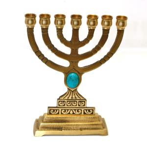 Handmade Brass Menorah With Eilat stone