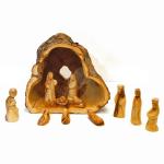 Hand Carved Olive Tree Branch Nativity Log With Natural Tree Bark