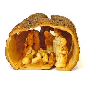 Amazing Handmade Nativity Carved From Olive Wood Branch