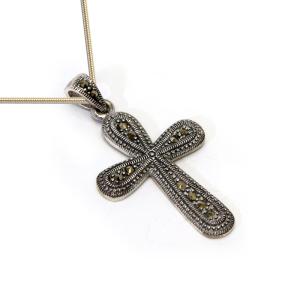Marcasite Stones Cross Pendant In Sterling Silver