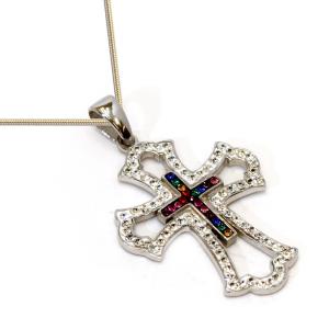 Swarovski Crystals Cross Necklace In Sterling Silver