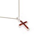 Red Cubic Zirconia Cross In Sterling Silver