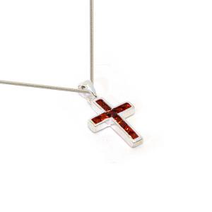 Red Cubic Zirconia Cross In Sterling Silver