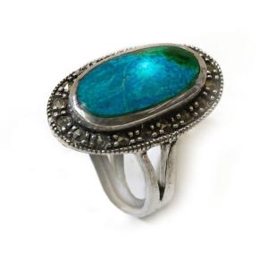 Oval Eilat Stone Ring With Marcasite