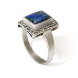 Rectangular Eilat Stone Ring With Marcasite
