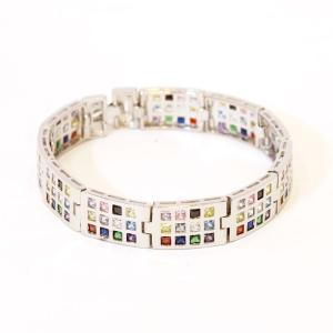 Twelve Tribes Sterling Silver Bracelet And Multicolor CZ Stones