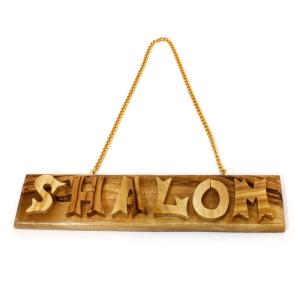 Handmade Shalom Door Sign in Olive Wood