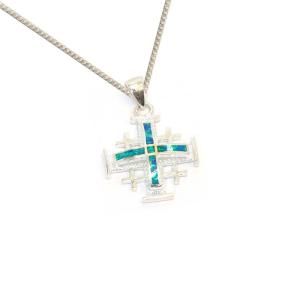 Sterling Silver Jerusalem Cross With Opal Stones