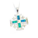 Jerusalem Cross Necklace With Opal And Sterling Silver