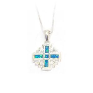 Jerusalem Cross In Sterling Silver And Opal Stones From The Holy Land