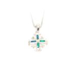 Sterling Silver Jerusalem Cross Pendant With Opal Stones