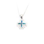 Jerusalem Cross Pendant Doubled Layer In Sterling Silver And Opal Stones