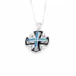 Jerusalem Cross Pendant With Opal And Blue Enamel – Sterling Silver