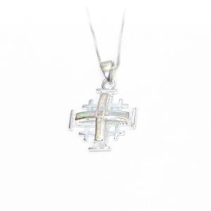 Jerusalem Cross Classy Pendant With White Opal Stones And Sterling Silver