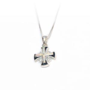 Jerusalem Cross Pendant With White Opal And Enamel