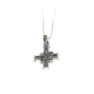 Sterling Silver Jerusalem Cross Pendant With Marcasite